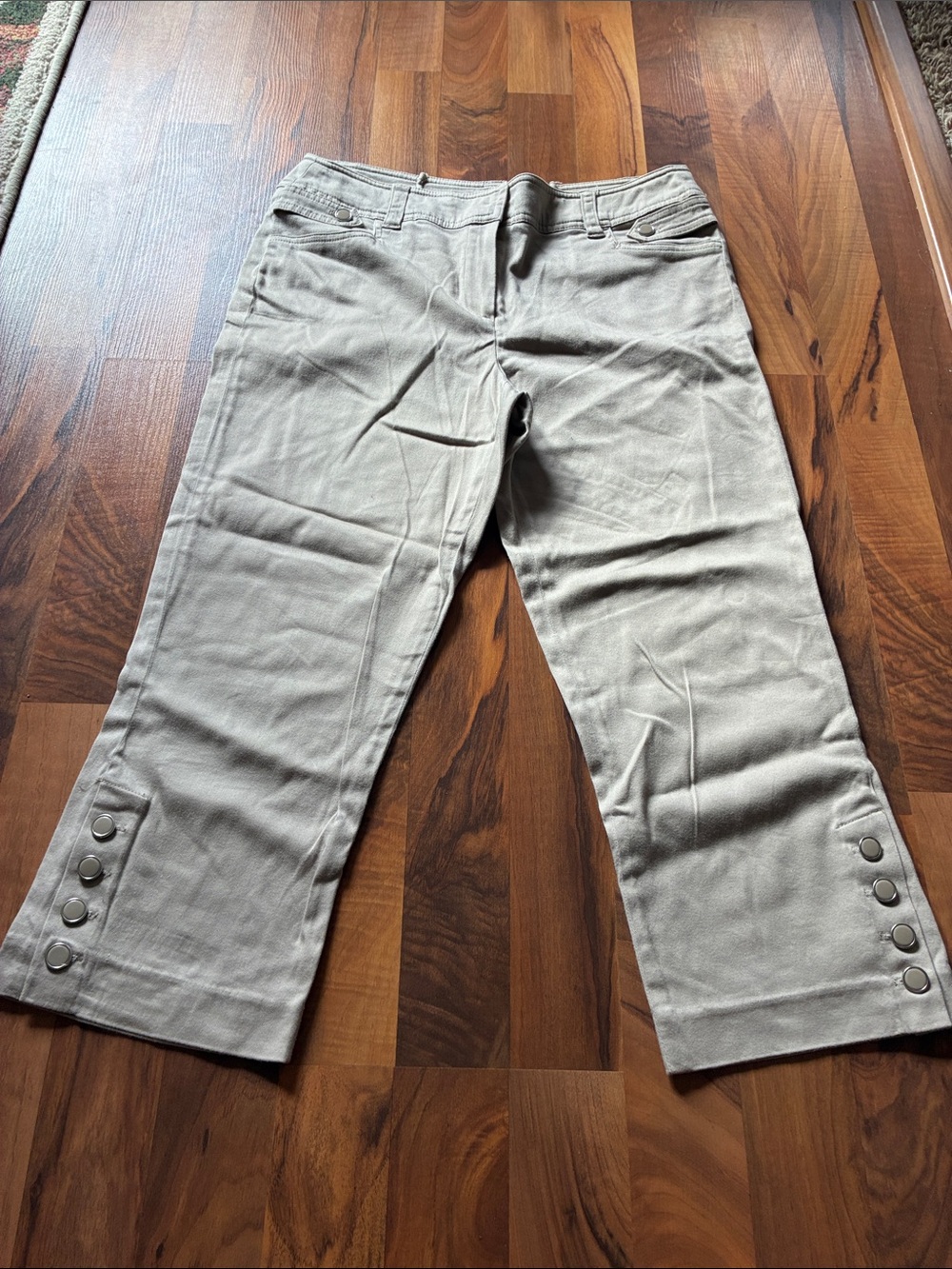 Larry Levine Light Taupe Capri Pants with Button-Hem